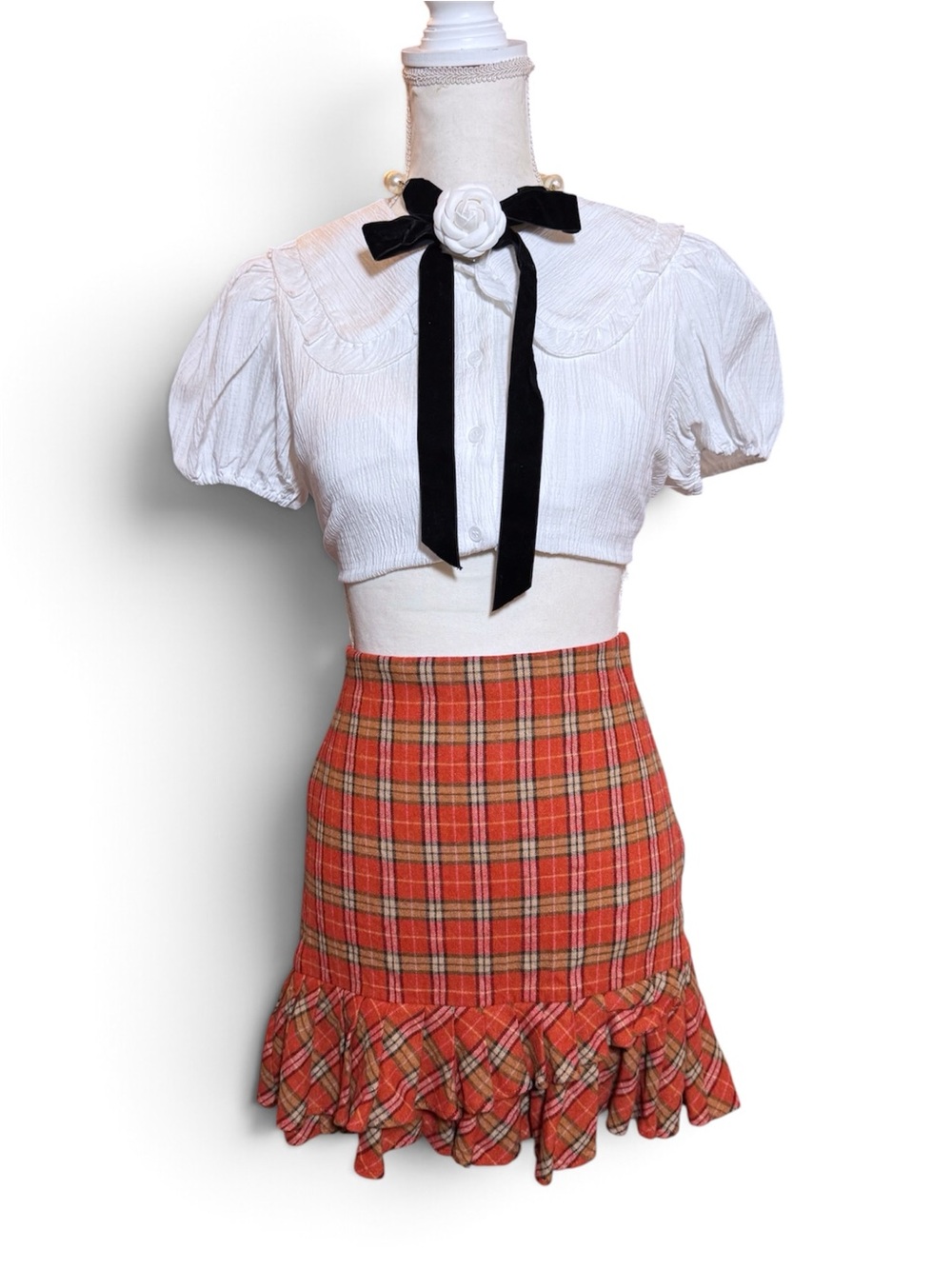RUST ORANGE SCHOOL GIRL PLEATED MINI SKIRT PLAID 🧡🧚♀️